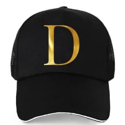 1pc AmaBe Hip-Hop Baseball Cap with Golden Letter Print, Adjustable Hook & Loop Closure, Breathable Mesh Back, Lightweight Stret