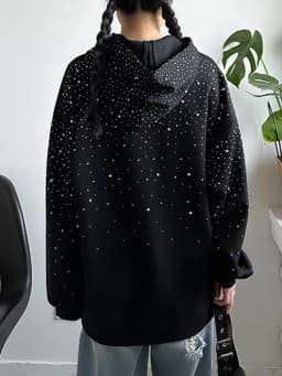 [EAM] Black Rhinestones Shining Thick Sweatshirt New Hooded Long Sleeve Women Big Size Fashion Tide Spring Autumn 2026 1DJ0096