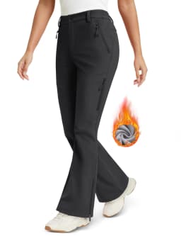TACVASEN Womens Fleece Lined Softshell Pants Waterproof Windproof Flared Ski Pants Multi Pockets Cuff Hem Hiking Snow Trousers