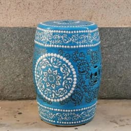 White Porcelain and Drawn Blue Shoe Hand Changing Stool Ceramic Drum Bathroom Neoclassical Imitation Sitting Stool Low Round