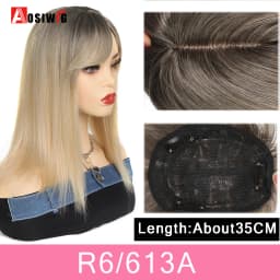 Long Straight Topper Hair Piece With Bangs Invisible Seamless Clip Overhead Toupee Invisible Replacement block Cover White Hair