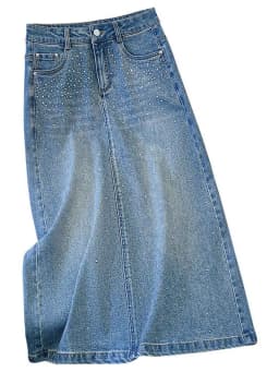 Korean Design Sensation Rhinestone Denim Mid-Length A-Line Skirt Women's Spring 2026 Slimming Skirts Fashionable Jeans Skirts