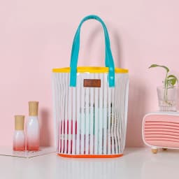 Large Capacity Transparent Handbag Waterproof Stripe Print Beach Bag Wash Bag Protable Travel Shopping Sundry Storage
