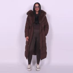 Elegant Fur Collar Hood Belt Long Cotton Jacket Women Zipper Drawstring Waist Parka Down Coat 2025 Winter Lady Warm Chic Outwear