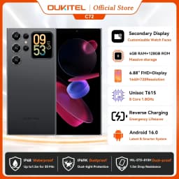 OUKITEL C72 Dual Screen Phone 6.88" HD+ 90Hz 1.81" Smart Secondary Display 64MP AI Camera 16GB RAM 128GB ROM 5150mAh Android 16