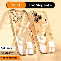 Fashion Orange Magnetic Clear Case For iPhone Air 18 17 16 15 14 13 12 11 Pro Max Plus Wireless Charge Plating Soft Cover