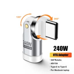 AUFU PD240W OTG USB C to Type C Adapter 540 Rotation Type-C Male to Female Converter for Macbook Xiaomi Samsung OTG Connector