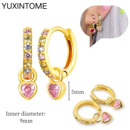925 Sterling Silver Needle Pink Crystal Heart Hoop Earrings for Women Fashion Geometric Pendant Earrings Luxury Jewelry Gifts