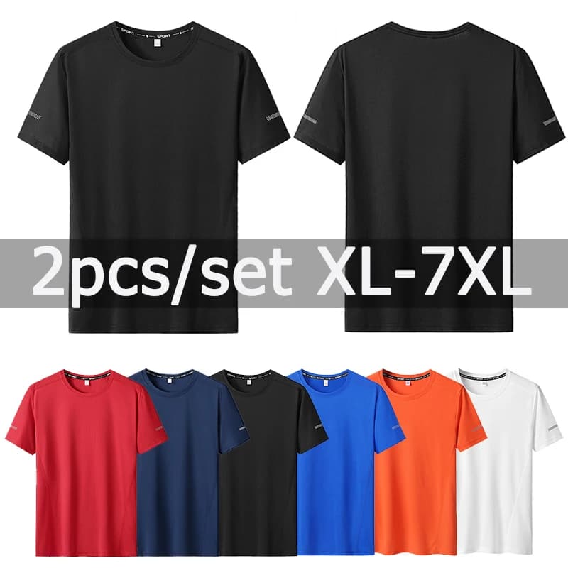 2pcs T-shirt for Men Plus Size 6XL/7XL Sport Quick Dry T-shirt Round Neck Big Size Short Sleeve Oversize Fitness Running T Shirt