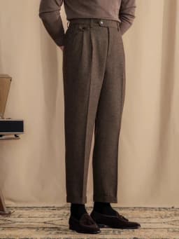 Italian Vintage Suit Pant For Men Autumn Winter Wool Herringbone Pattern Straight Trousers British Style Business Casual Pants