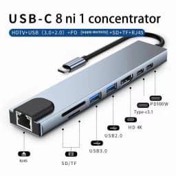 USB C Hub 8 In 1 Type C 3.1 To 4K HDTV Adapter with RJ45 100Mbps SD/TF Card Reader PD Fast Charge for MacBook Notebook Laptop
