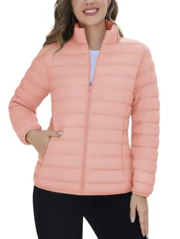 TACVASEN Winter Quilted Puffer Jackets Womens Lightweight Stand Collar Full Zip Up Down Coat Windproof 4 Pockets Thermal Outwear