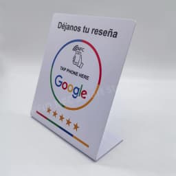 Déjanos tu reseña NFC Google Review NFC Stand Display Table Display URL Writing Social Media Business Review Card