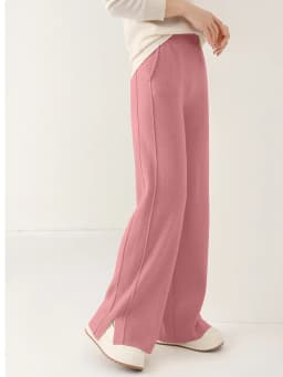Women Wool Wide Leg Pants Threaded Elastic Waist Cashmere Trousers Autumn Winter 100% Merino Wool Knitted Soft Slit Design Pants