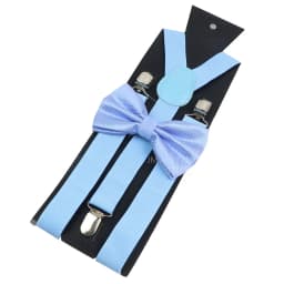 Adjustable Elastic Leather Suspenders Bowtie Set Men Women Baby Blue Braces Straps For Wedding Y-Back Shirt Accessories Gift