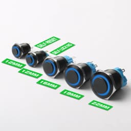 12/16/19/22mm High Head Metal Black With LED Light Waterproof Button Momentary Latching Switches With Power Mark 12V 24V 220V