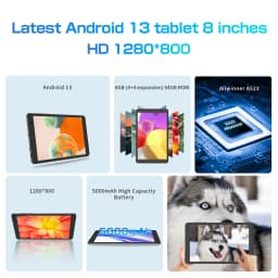 PRITOM 8 Inch Tablet Android 14, Octa Core, 8GB (4+4GB Virtual) RAM, 64GB ROM, 5G Wi-Fi, with Protective Leather Case