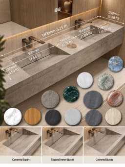 Any Size Custom Luxury Natural Stone Bathroom Vanity Set Integrated Sink Single Double Sink Stain Resistant Waterproof Durable H