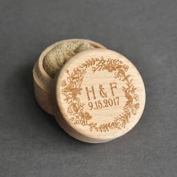 Free Custom Logo Walunt Wood Ring Box Wooden Engraving Wedding Proposal Engagement Round Wood Free Custom Name and Date Ring Box