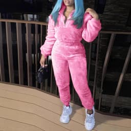 Women Two Pieces Pant Sets Fuzzy Solid Matching Set Long Sleeves Coat Elastic Waist Straight Pants Slim Fit Casual 2026 Autumn