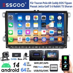 ESSGOO 9" Android 14 4+64G Carplay Car Stereo GPS NAVI WIFI RDS FM Bluetooth For VW Golf 5 6 Passat Polo Touran Tiguan Caddy EOS