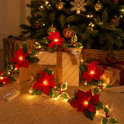 1pc 10/20 LED Christmas Artificial Flower and Red Berry String Light Battery Powered Fairy Lamp For Home Bedroom Christmas Decor