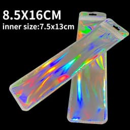 50pcs Long Iridescent Ziplock Bag Transparent Laser Plastic Seal Bags for DIY Jewelry Display Handicrafts Nail Eyelash Packaging