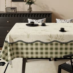 Green Retro Plaid Waterproof Tablecloth High-Quality Pvc Oil-Proof Table Mat for Living Room No-Wash Dining Aesthetic Room Decor