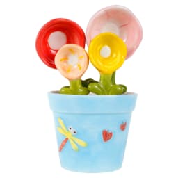 4Pcs Ceramic Measuring Spoon with Base Set 1/4 Tsp 1/2 Tsp 1 Tsp 1 Tbsp Ceramic Flower Pot Shape Kitchen Tool Baking Scale Spoon