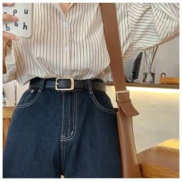 Women's Black Leather Belt Versatile High-End Retro Style Casual Waist Accessory for Jeans Summer Student Fashion