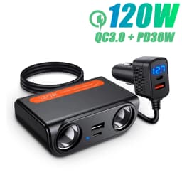 9in1 12V/24V Cigarette Lighter Splitter 228W USB Car Charger Adapter QC3.0 PD45W Cable with LED Voltage Display Car Accessories