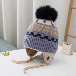 Ear Protection Baby Beanie Caps with Earflaps Soft Warm Pom Pom Winter Warm Knitted Hat for Infant Toddler Kids Boys Girls