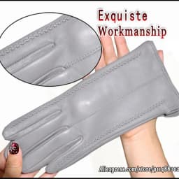 Leather gloves women's sheepskin flannel lining winter warmth high-grade black touch screen color leather gloves driving new