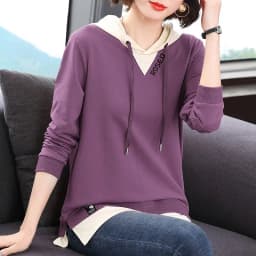 Spring Autumn Thin Hoodie Women's Long Sleeve Top Large Size Base Shirt Fake Two-Piece Comfortable Breathable Commute Style