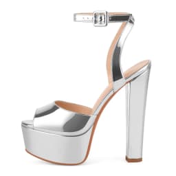 Onlymaker Women Peep Toe Platform Patent Leather Ankle Strap Sandals Slingback Party Dress Big Size Chuny Heel Sandals