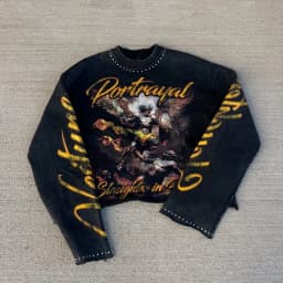 Balck Retro Gothic Oversized Long Sleeve Tees Men Women Harajuku Hip Hop Graphic Print Rhinestone T-shirts Cotton Loose Tops