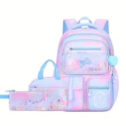 Girls 3Pcs School Backpack Set Sweet Cute Large Capacity Spine Protection Lightweight Children Primary Student Shoulder Bag