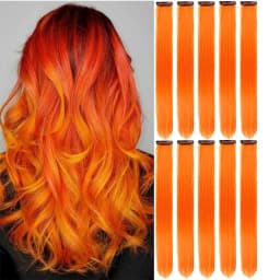 Synthetic 10 PC Hair Extensions Red and Blue Clip in SOlldag Colored Party Highlights Straight Hairpiece for Kids Girls Women
