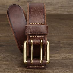 Belt For Men Leather Work Heavy Duty Double Buckles Dlawed Genuine Leather 3.8cm Male Copper Buckle Retro Brown Men's Belt