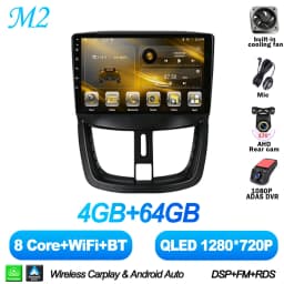 Android 16 7/9 Inch For Peugeot 206+ 207 207CC 2006 - 2015 Stereo Head Unit 2K QLED GPS Navigation Touch Screen 5G RDS 8 Core