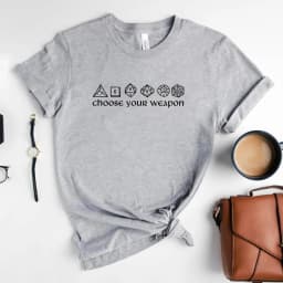 Choose Your Weapon T-shirt Funny DnD Dice Shirt Board Games RPG Gaming Tees Unisex Short Sleeve Tshirt Vintage D&D DM Tops Tee