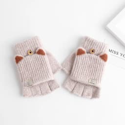 Cute Women Knitted Gloves Solid Cartoon Cat Ears Girls Mittens Autumn Winter Warm Woolen Lady Full Finger Gloves