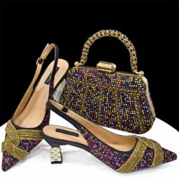 Venus Chan 2024 Special Design High Quality Orange Color African Women Shoes and Bag Set with Shinning Crystal for Wedding Party