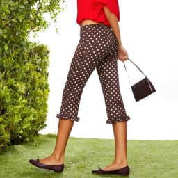 Women Retro Solid/Polka Dot Printed Capris Cute Low Rise Stretchy Cropped Pants Skinny Ruffles Cropped Capri Going Out Leggings