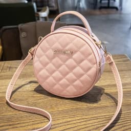 Fashion Lingge Embroidered Small Round Bag Solid Color Zipper Women Shoulder Bag PU Leather Crossbody Bag
