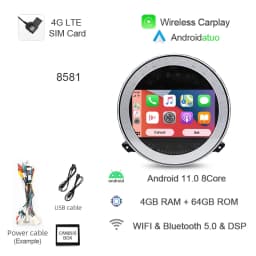 8+256G 7" Auto Android 14 Car Radio GPS Player Carplay Navi Bluetooth 4G LTE Wifi For BMW Mini Cooper R56 R57 R58 R60 2007-2013