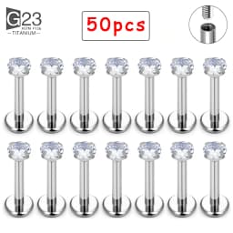 50/100Pcs ASTM F136 Titanium Labret Piercing 16G Flatback CZ Ear Lip Stud Cartilage Tragus Earring Tongue Stud Body Jewelry