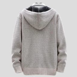 Men's Winter Cardigan Hooded Solid Zip Sweater Jacket Thickened Fleece Warm Casual Sweatercoats Chenille Knitted Sweater Women