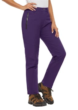 TACVASEN Women's Warm Fleece Lined Windproof Waterproof Shell Pants Soft Work Pants Outdoor Hiking Ski Trousers with Zip Pockets