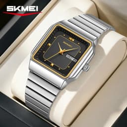 SKMEI 9414 Simple Square Dial Calendar Week Stainless Steel Strap Quartz Watch Men's Waterproof Business Mens Watch Reloj Hombre